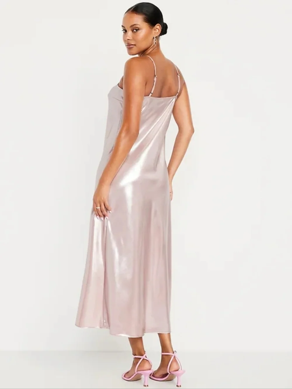 NWT - Old Navy Light Pink Shine Satin Maxi Dress - Size L Tall - Picture 2 of 10